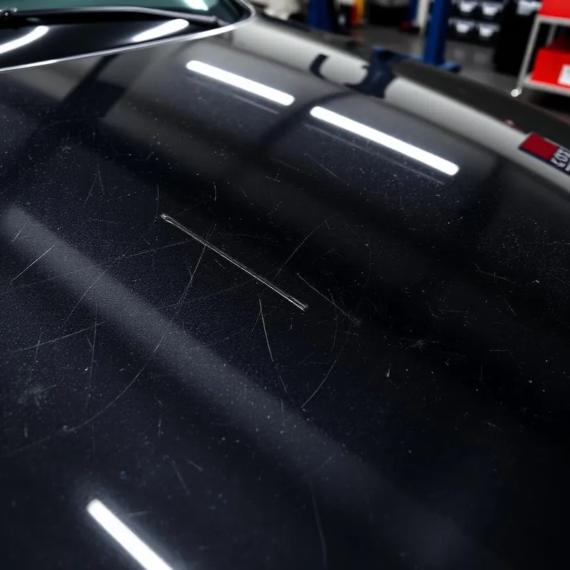Swirl marks in black paint before correction